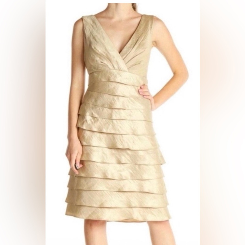 London Times Gold Layered Mini Dress Size 8